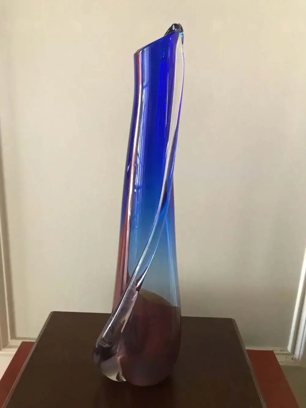 Murano Blue & Purple Sommerso Art Glass Twisted Bud Vase